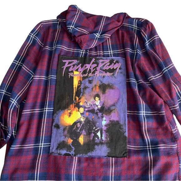 Via Penny Lane Reworked Apparel | Prince Custom Purple Plaid Open Front Cardigan - Picture 7 of 7